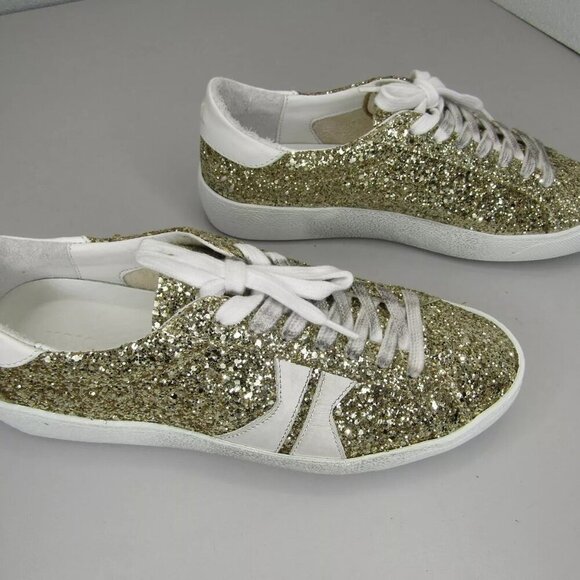 NEW KOIO Fabro Stardust Low Top Sneakers Shoes Gold Glitter Leather Size 7 - Picture 5 of 10